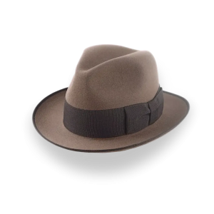 Sculpted Taupe Fur Felt Classic Crown Fedora Hat