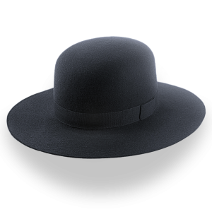 Refined Black Wool Felt Structured Brim Western Hat