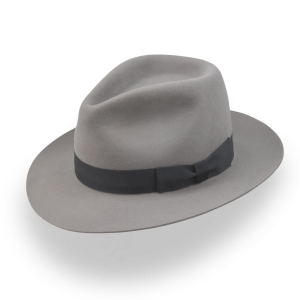 Elegant Grey Rabbit Fur Felt Classic Crown Fedora Hat