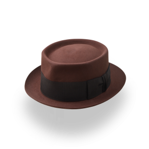 Elegant Sable Brown Beaver Felt Rounded Crown Porkpie Hat