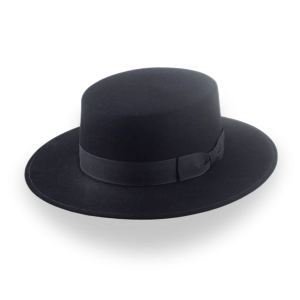 Tailored Black Felt Structured Brim Boater Hat