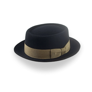 Versatile Black Wool Felt Rounded Crown Porkpie Hat