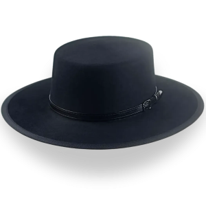 Structured Black Fur Felt Flat Crown Top Hat
