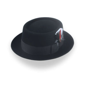 Relaxed Black Wool Felt Rounded Crown Porkpie Hat