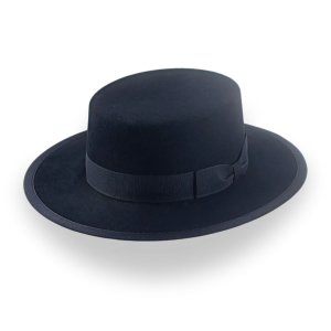Sculpted Black Felt Structured Brim Boater Hat