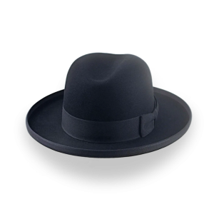 Polished Black Fur Felt Wide Brim Homburg Hat