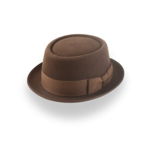 Distinctive Brown Rounded Crown Porkpie Hat