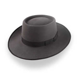 Elegant Caribou Grey Fur Felt Rounded Crown Porkpie Hat