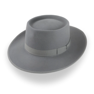 Balanced Pewter Grey Rabbit Fur Felt Rounded Crown Porkpie