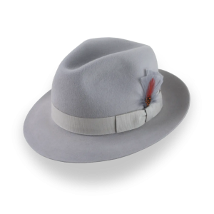 Versatile Light Grey Fur Felt Short Brim Fedora Hat