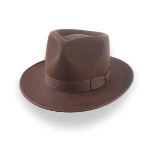 Understated Brown Beaver Felt Classic Crown Fedora Hat