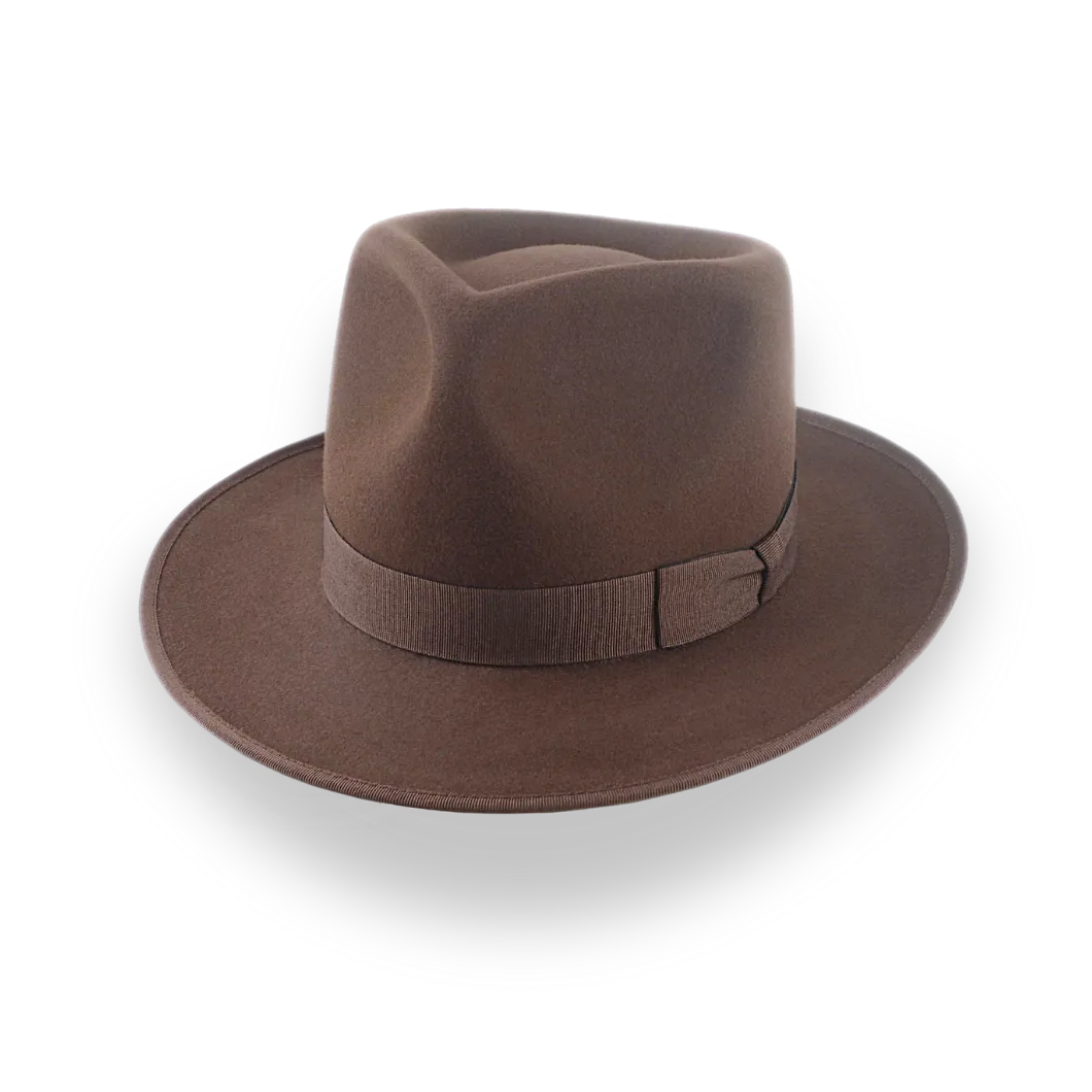 Understated Brown Beaver Felt Classic Crown Fedora Hat