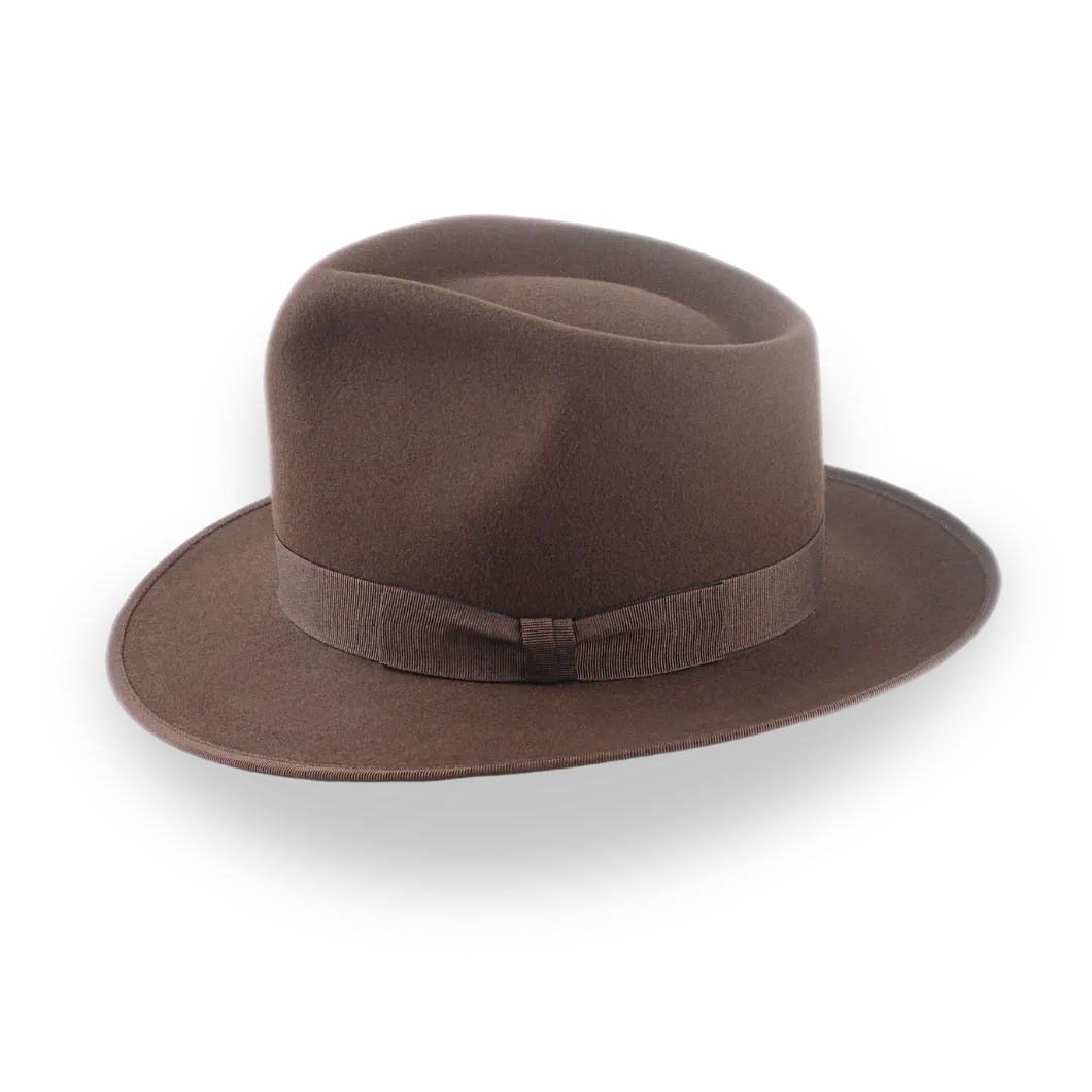 Understated Brown Beaver Felt Classic Crown Fedora Hat - Image 2