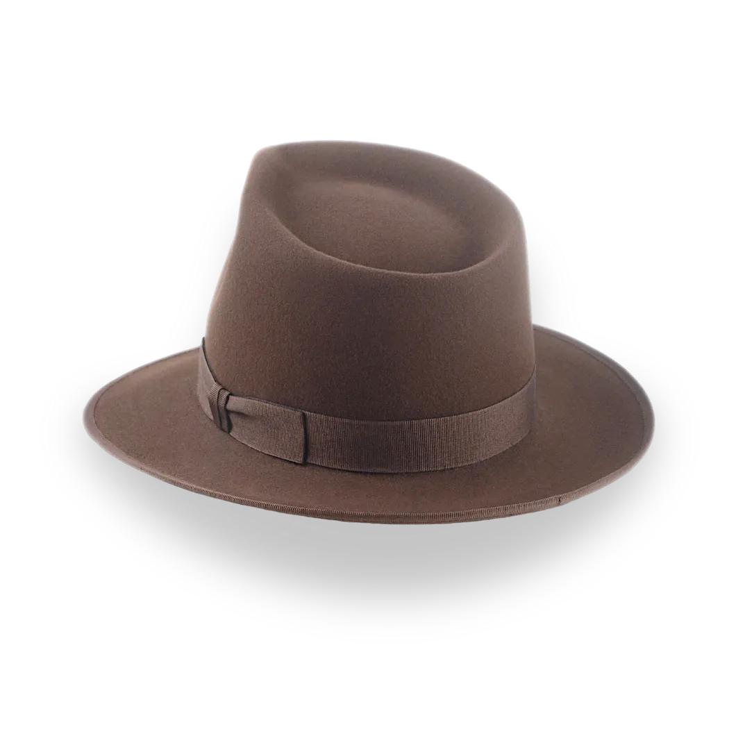Understated Brown Beaver Felt Classic Crown Fedora Hat - Image 3