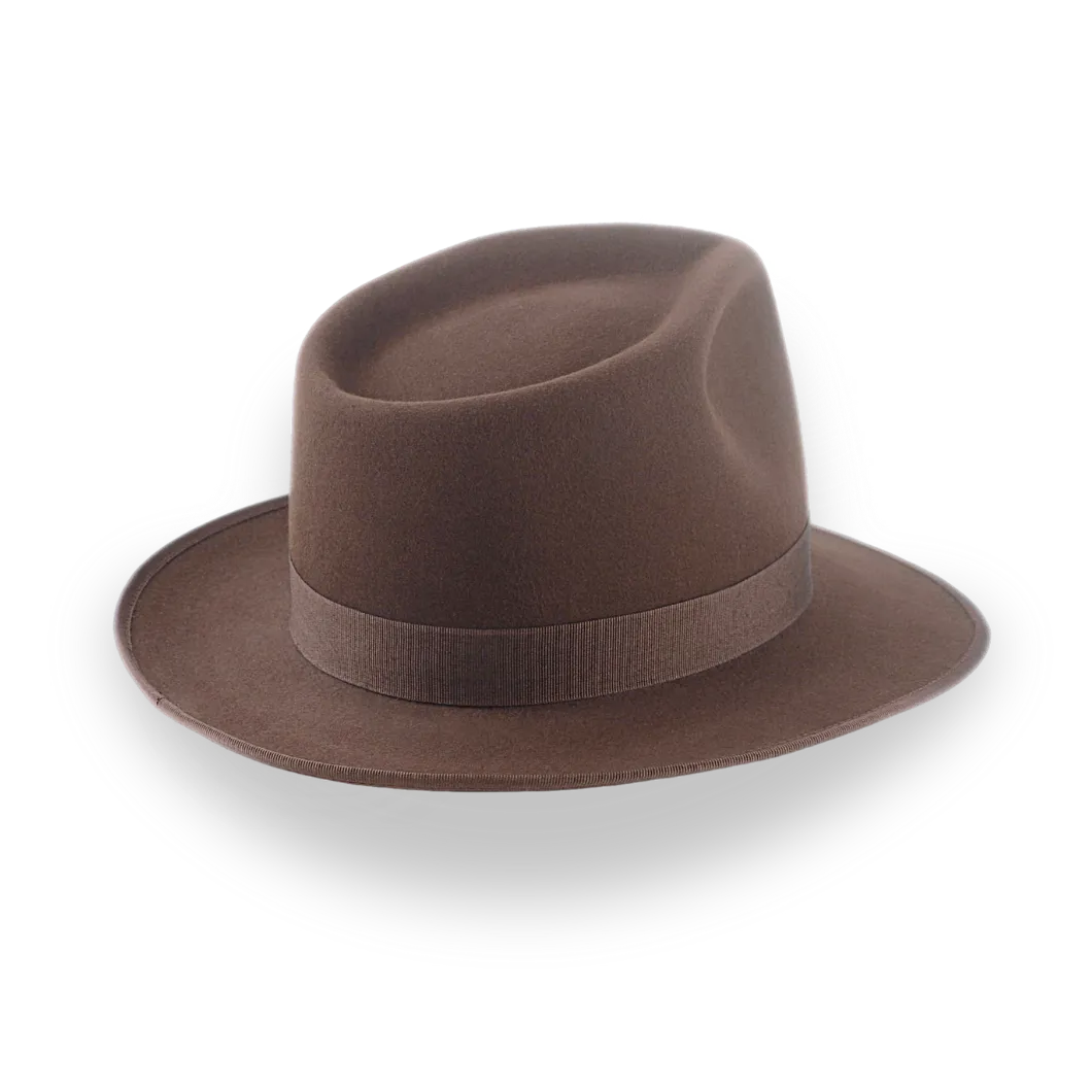 Understated Brown Beaver Felt Classic Crown Fedora Hat - Image 4