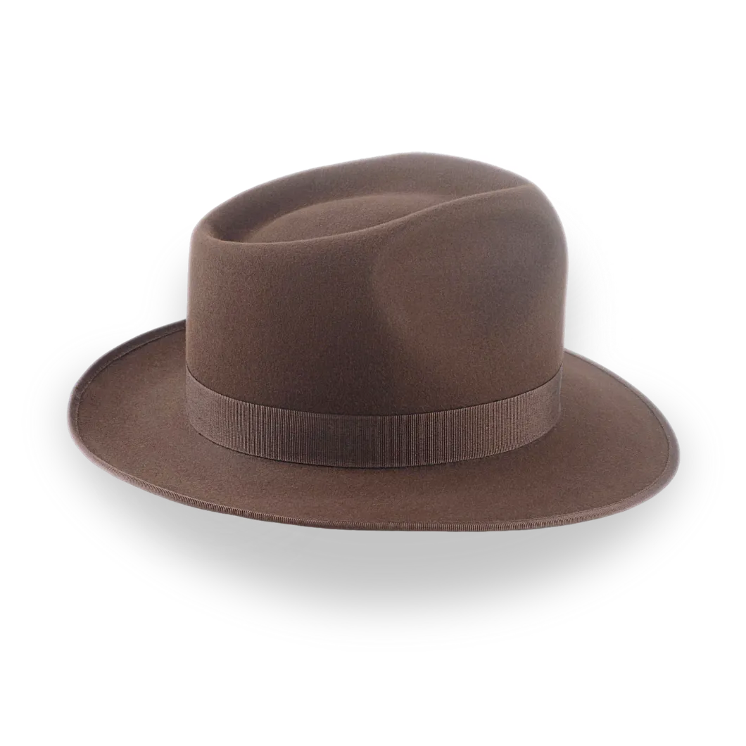 Understated Brown Beaver Felt Classic Crown Fedora Hat - Image 5