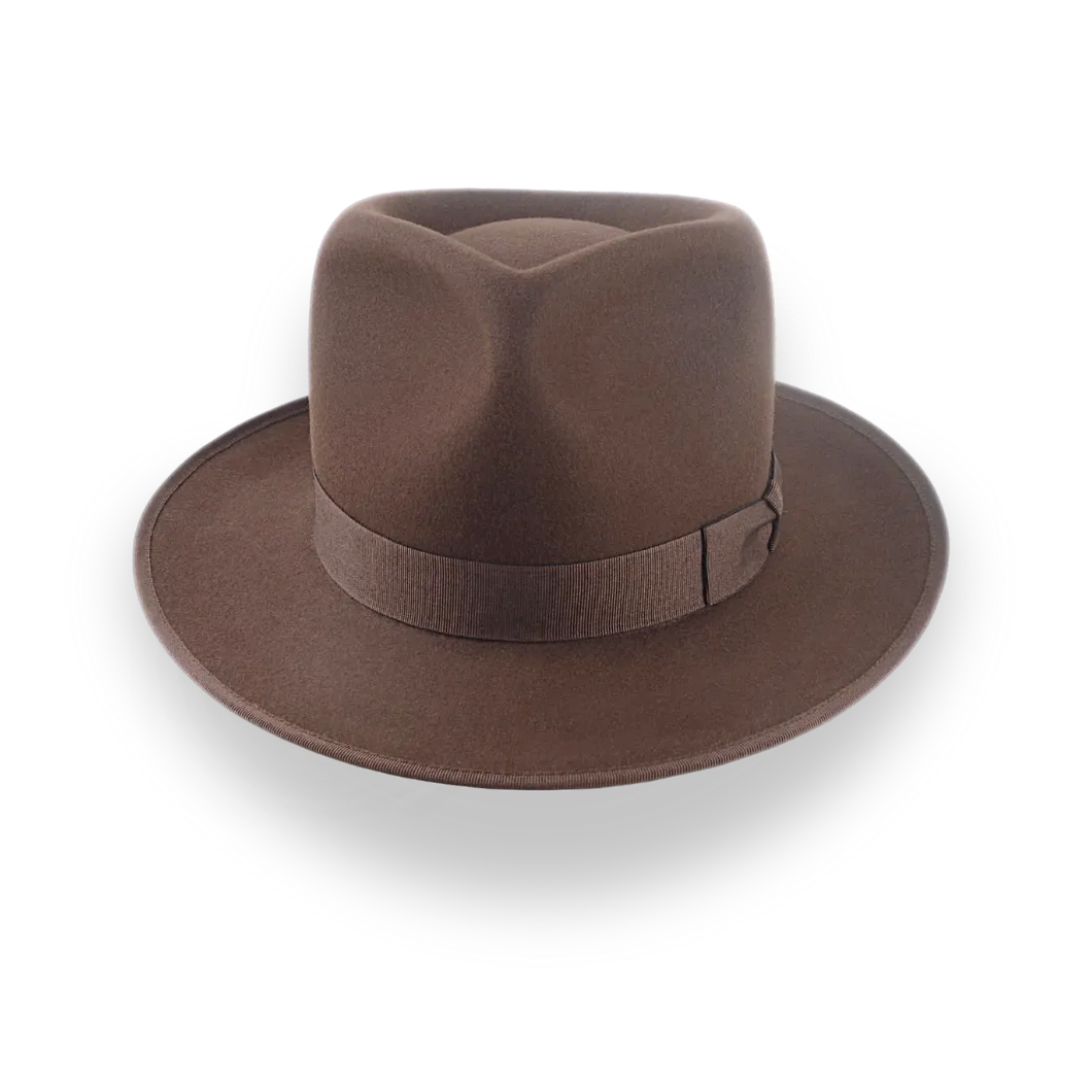 Understated Brown Beaver Felt Classic Crown Fedora Hat - Image 6
