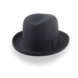 Sculpted Grey Rolled Brim Homburg Hat
