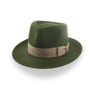 Contoured Dark Olive Teardrop Crown Fedora Hat