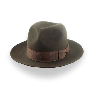 Formal Dark Olive Beaver Felt Poet Crown Fedora Hat