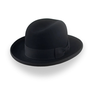 Balanced Black Rabbit Fur Felt Rolled Brim Homburg Hat