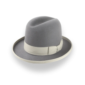 Sculpted Grey Beaver Felt Rolled Brim Homburg Hat