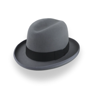 Formal Grey Rabbit Fur Felt Rolled Brim Homburg Hat