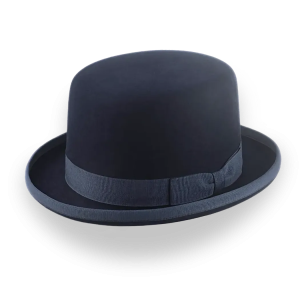 Polished Blue Fur Felt Flat Crown Bowler Hat