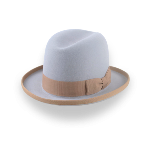 Sculpted Light Grey Fur Felt Rolled Brim Homburg Hat