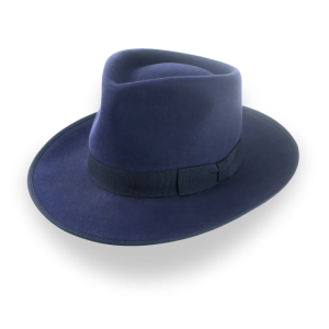 Structured Blue Fur Felt Classic Crown Fedora Hat