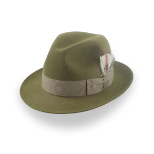 Crisp Olive Green Fur Felt Medium Brim Fedora Hat