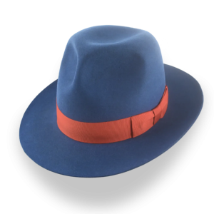Balanced Blue Rabbit Fur Felt Poet Crown Fedora Hat