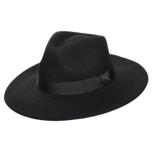 Black Wide Brim Wool Felt Fedora Hat